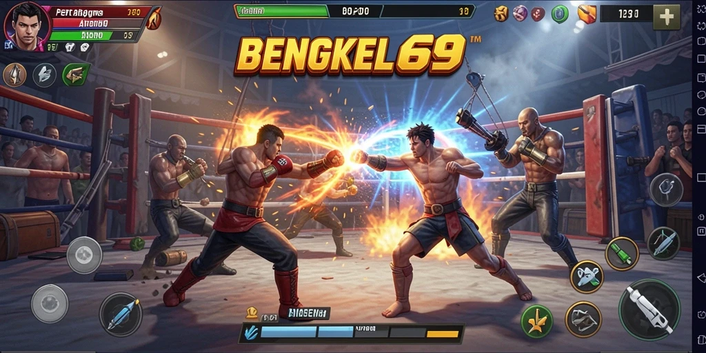 Screenshot gameplay BENGKEL69 yang menampilkan pertarungan dinamis.