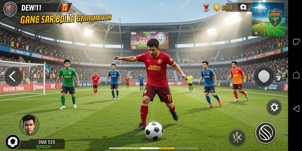 Tampilan menarik dari gameplay DEWI11 yang penuh aksi sepak bola.