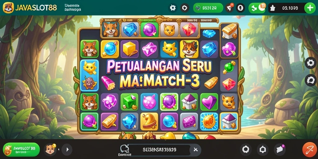 Tampilan gameplay seru di JAVASLOT88 dalam genre Match-3.