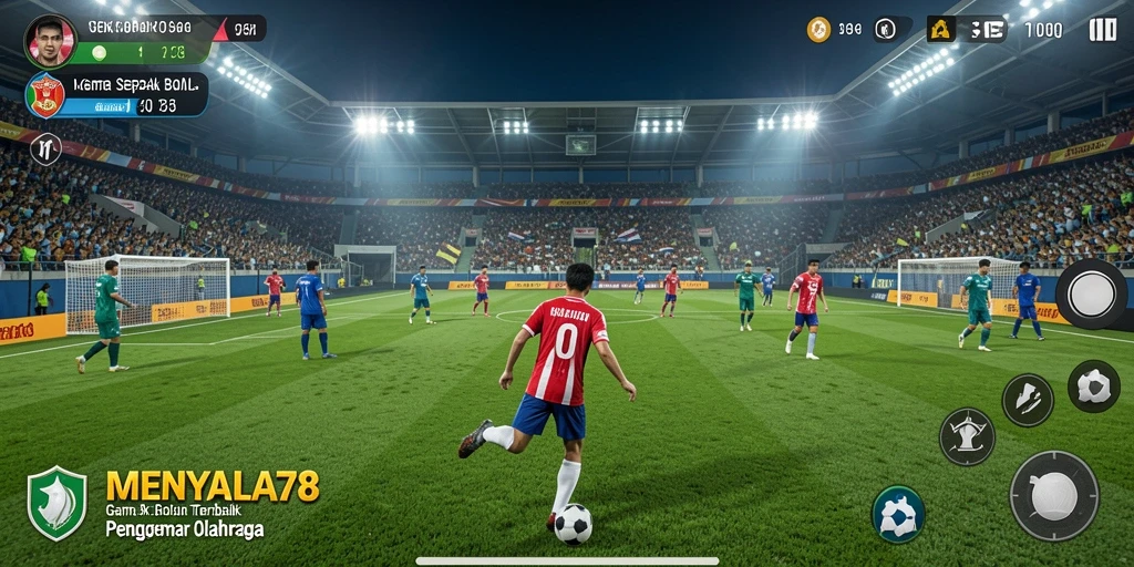 Tampilan gameplay menegangkan dari MENYALA78 dengan aksi sepak bola nyata.