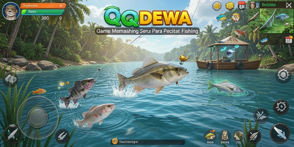 Screenshot utama QQDEWA menampilkan gameplay memancing yang seru dan interaktif.