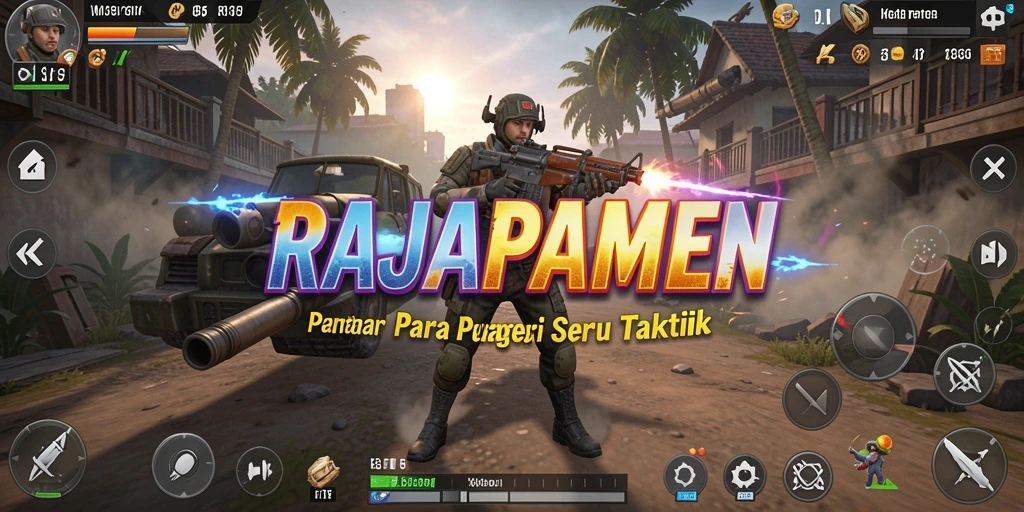Tangkapan layar gameplay RAJAPAMEN menampilkan pertempuran strategi yang seru.