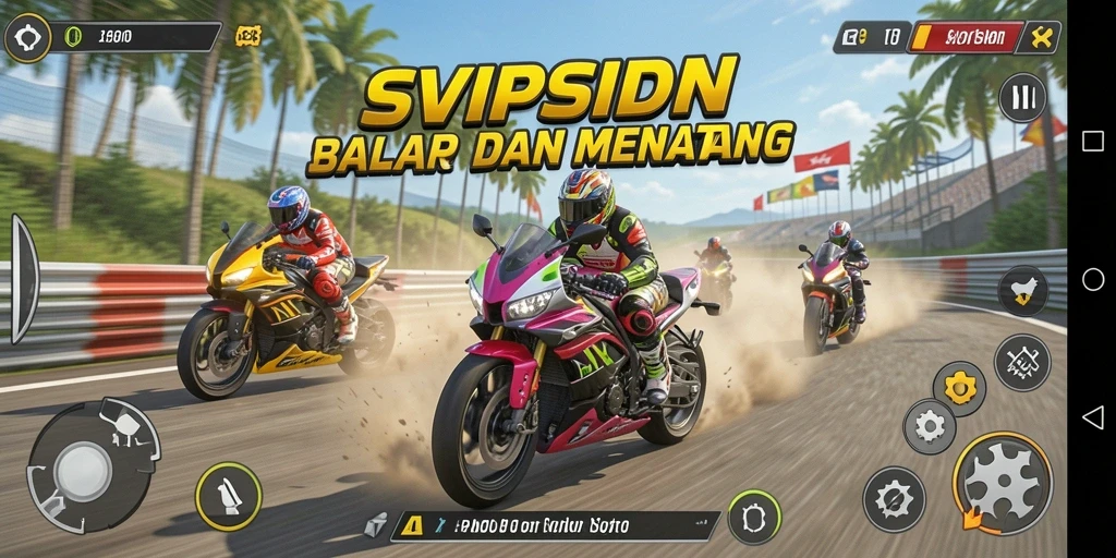Tampilan gameplay seru di SVIPSIDN dengan aksi balap motor yang intens.