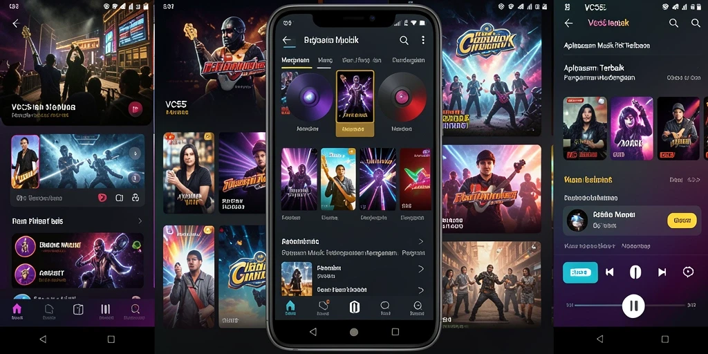 Tampilan utama VC55 dengan berbagai pilihan lagu dan fitur menarik.